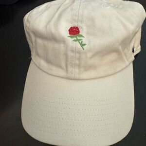 White hat, Red Rose Embroidery